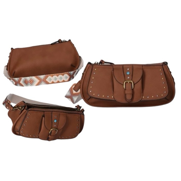 Buckled Detailed Saddle Cognac Mini Shoulder Bag - Picture 2 of 8